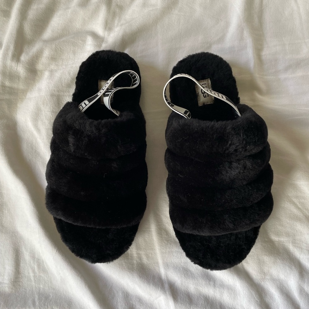 Ugg nwot black fur slang back slippers - Picture 2 of 10